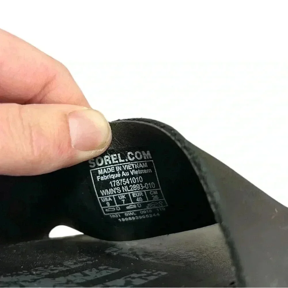 Sorel Womens Ella Sandals Gore Strap Black Flat Shoes Casual Travel Size 9